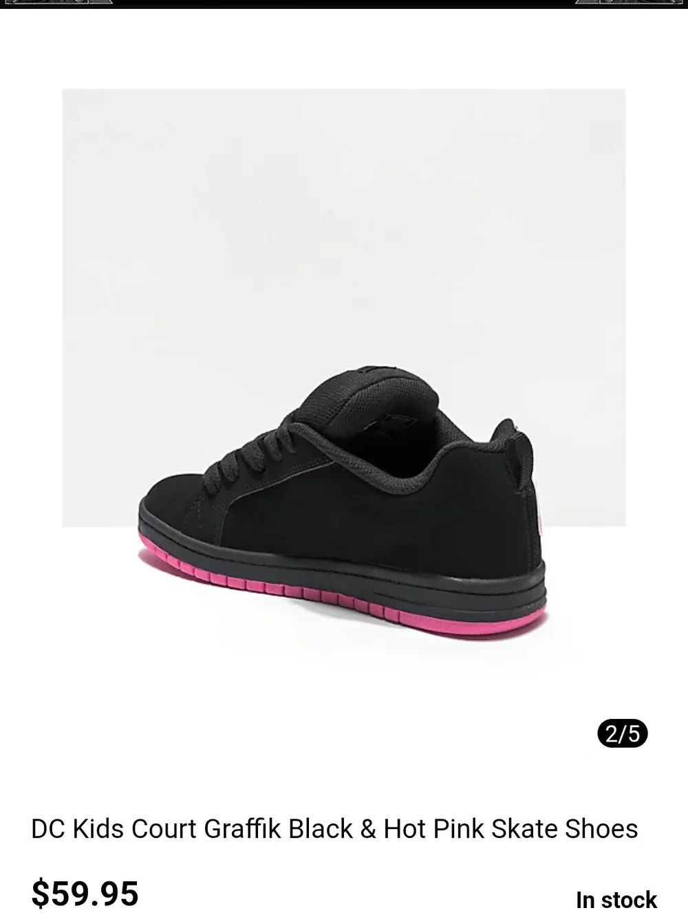 NEW DC Kids Court Graffik Black & Hot Pink Skate Shoes 6